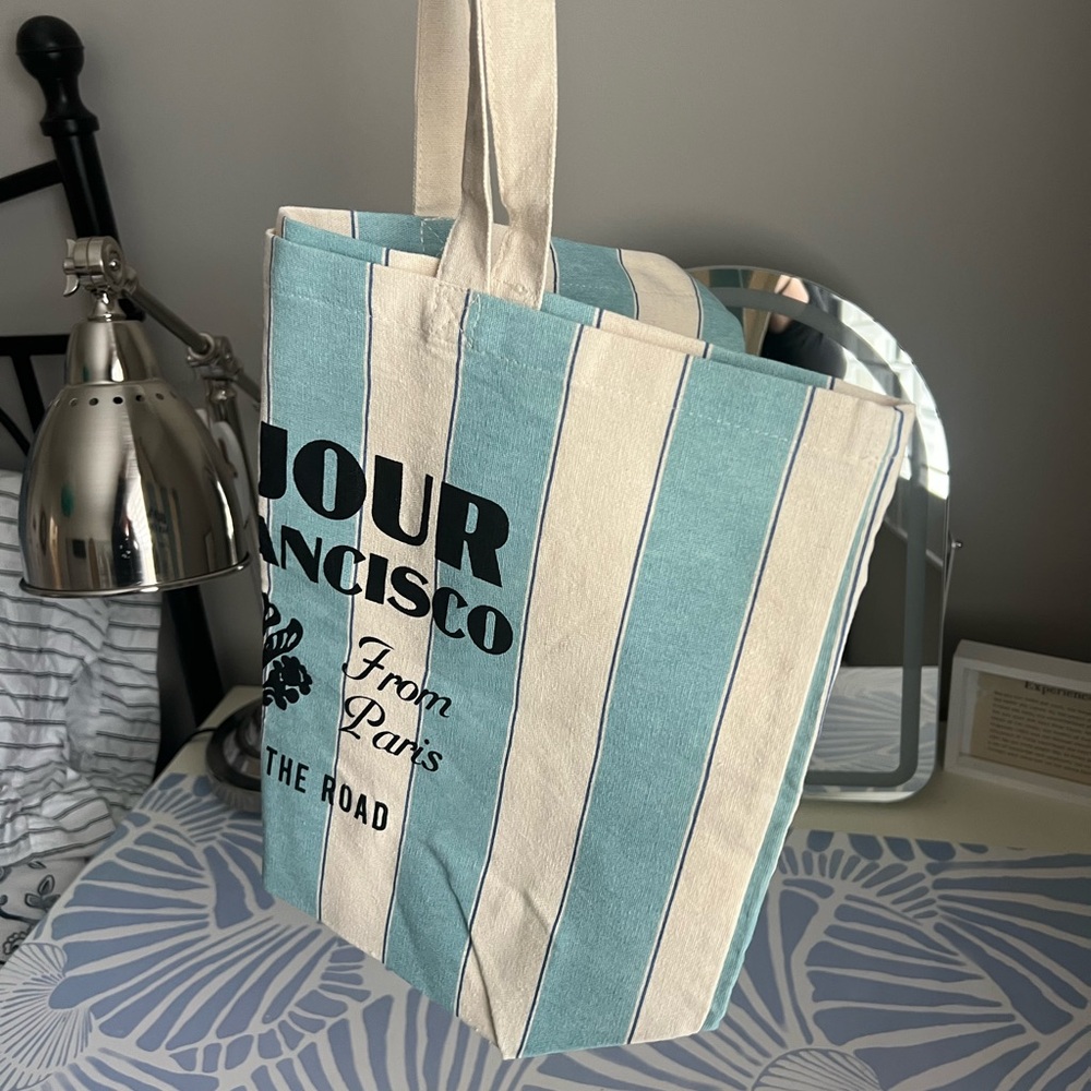 Striped Blue and White Tote Bag